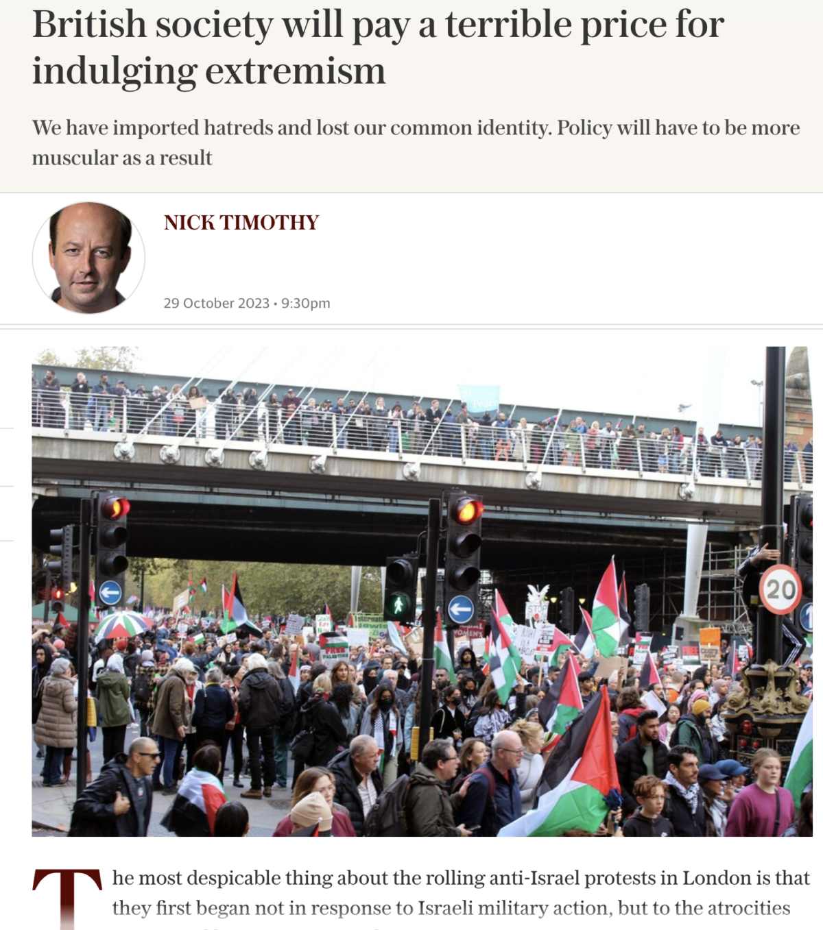 Mend Statement Nick Timothy The Telegraph Using Gaza War To Fuel
